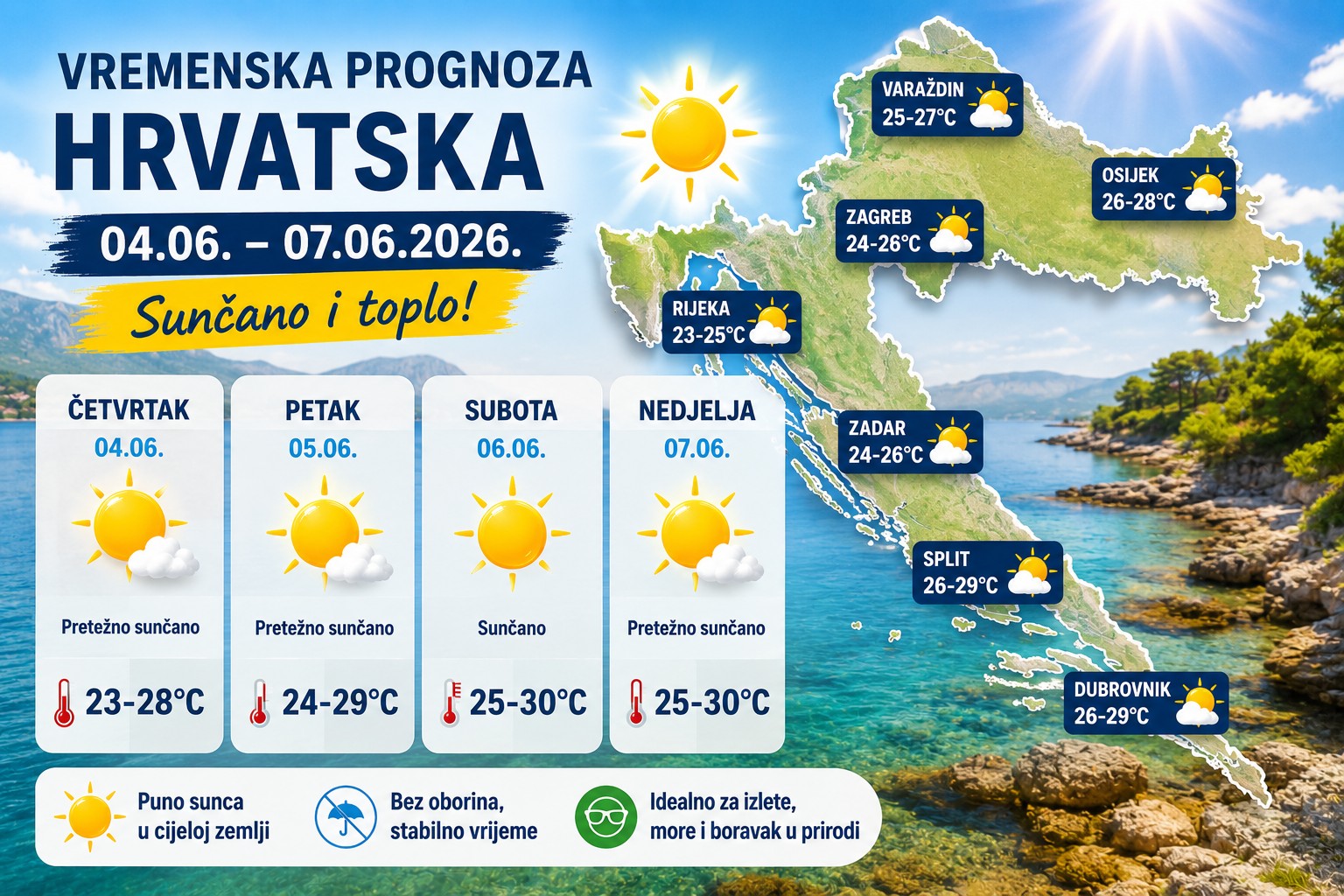 Hrvatsku očekuju četiri dana sunca i ljetnih temperatura