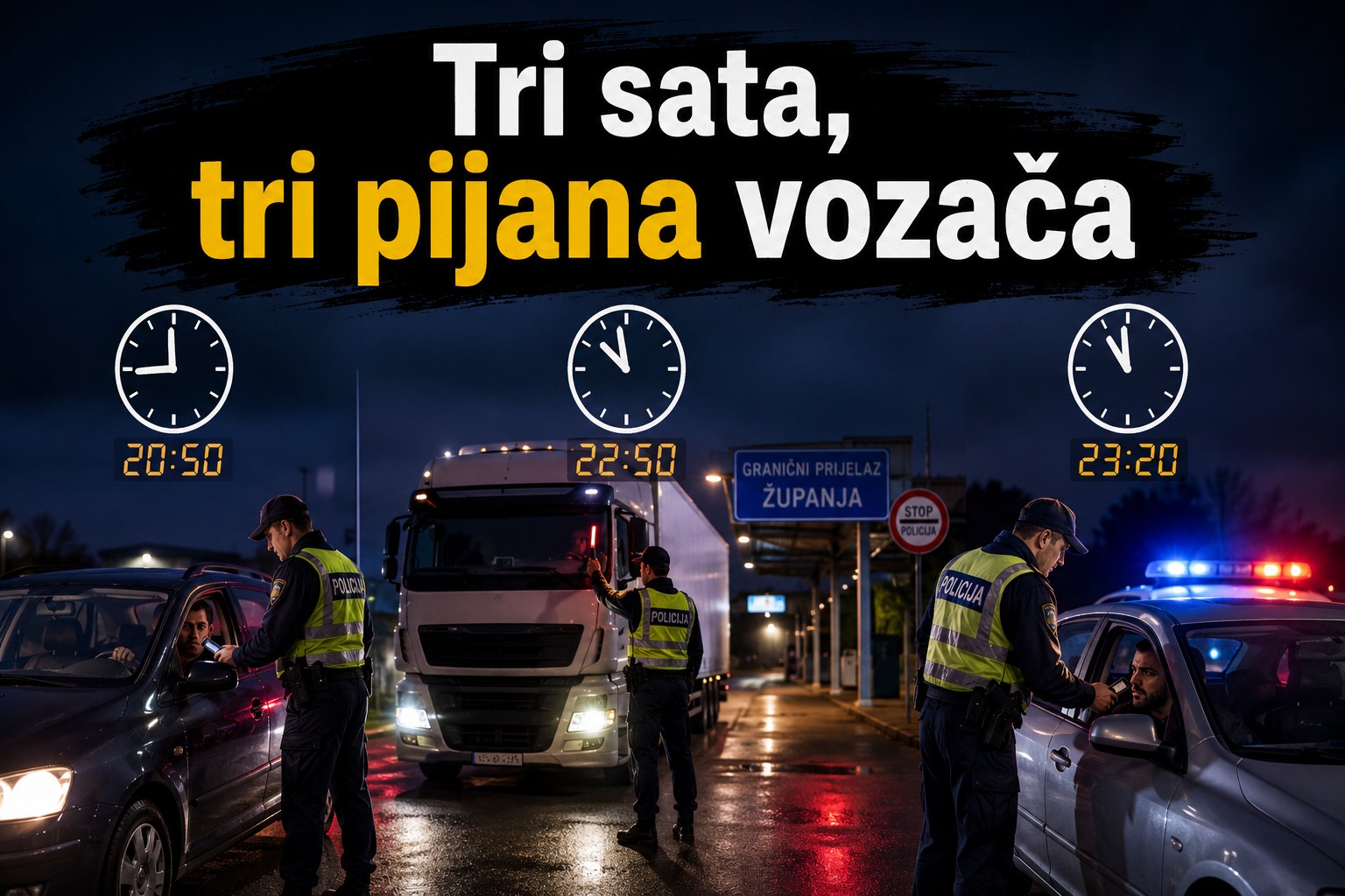 U samo tri sata policija zaustavila trojicu pijanih vozača: jedan napuhao više od 2,1 promil