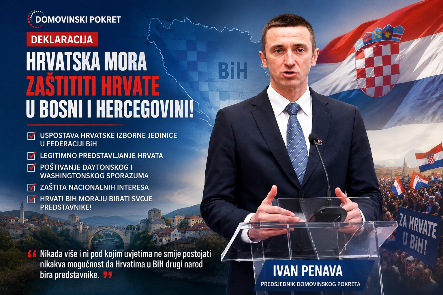 Domovinski pokret usvojio deklaraciju: Hrvatska mora službeno stati u zaštitu Hrvata u BiH