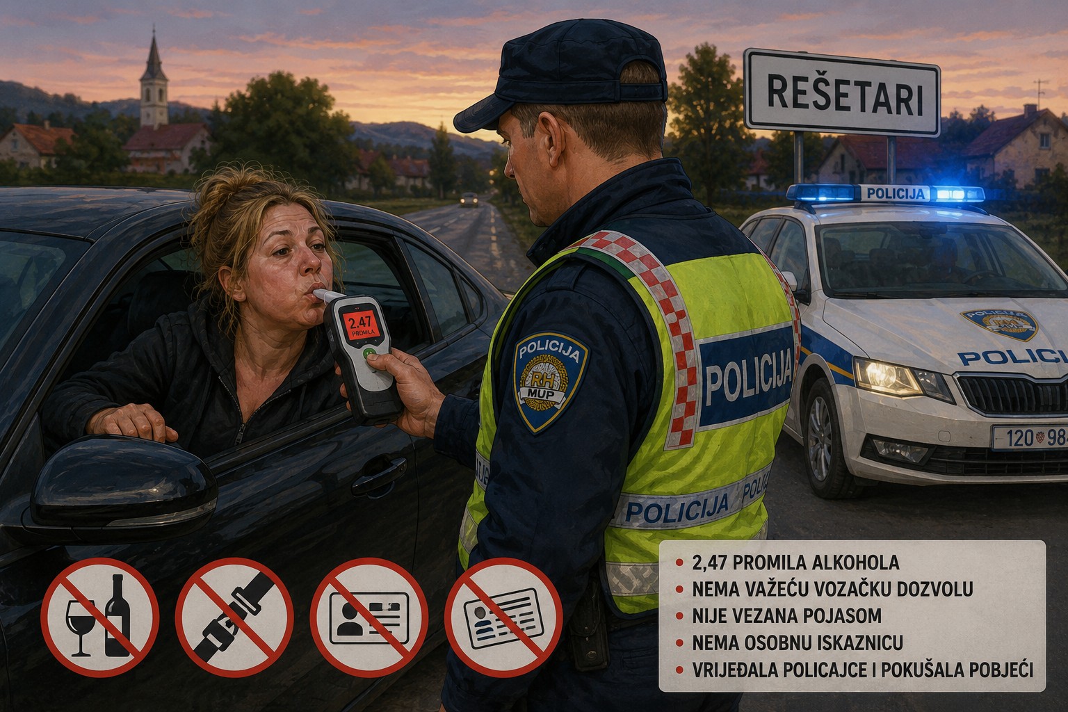 Pijana vozačica u Rešetarima napuhala 2,47 promila, vrijeđala policajce pa završila u bolnici