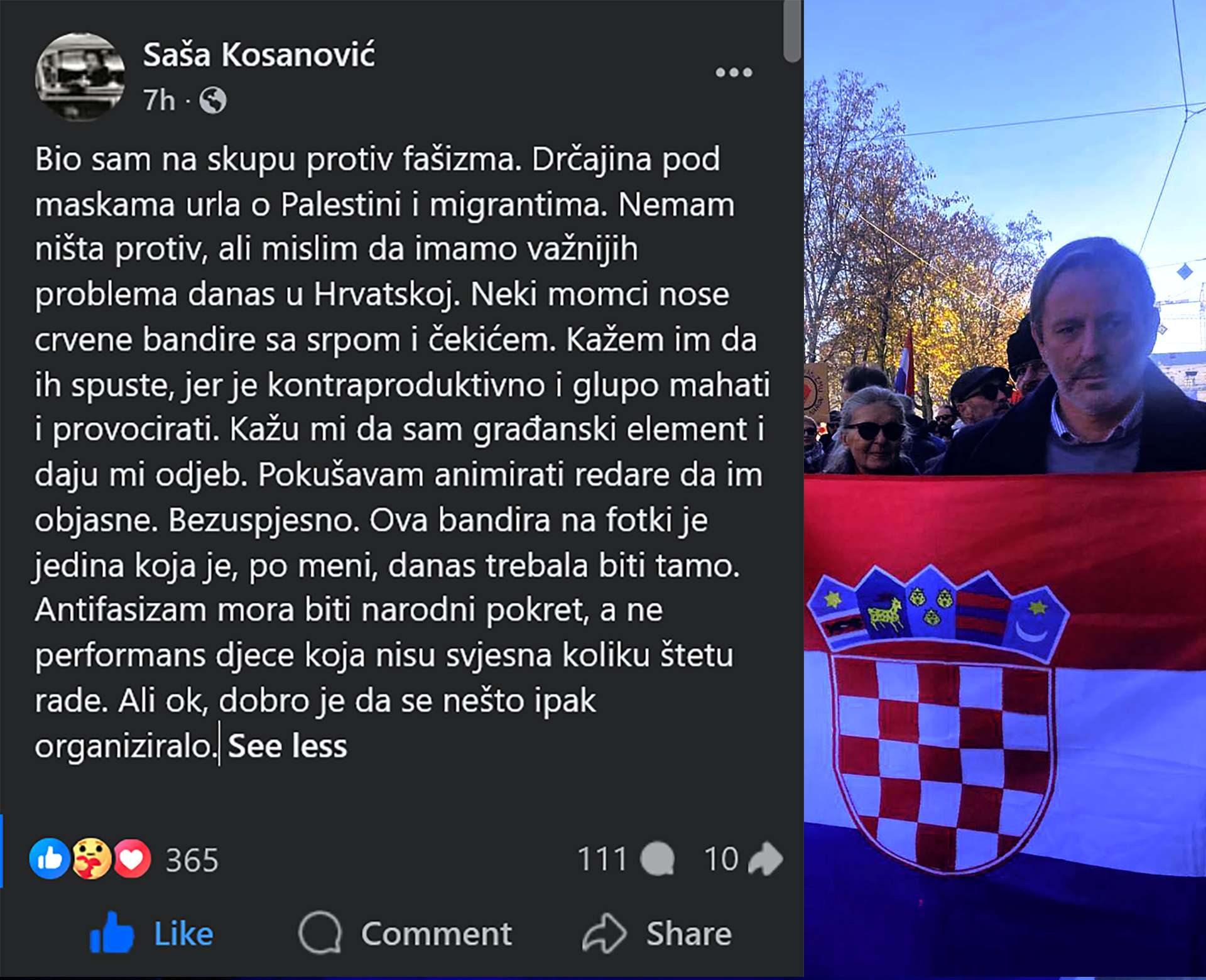 Saša “ustaša” Kosanović – jedini Hrvat na prosvjedu protiv hrvatskog fašizma