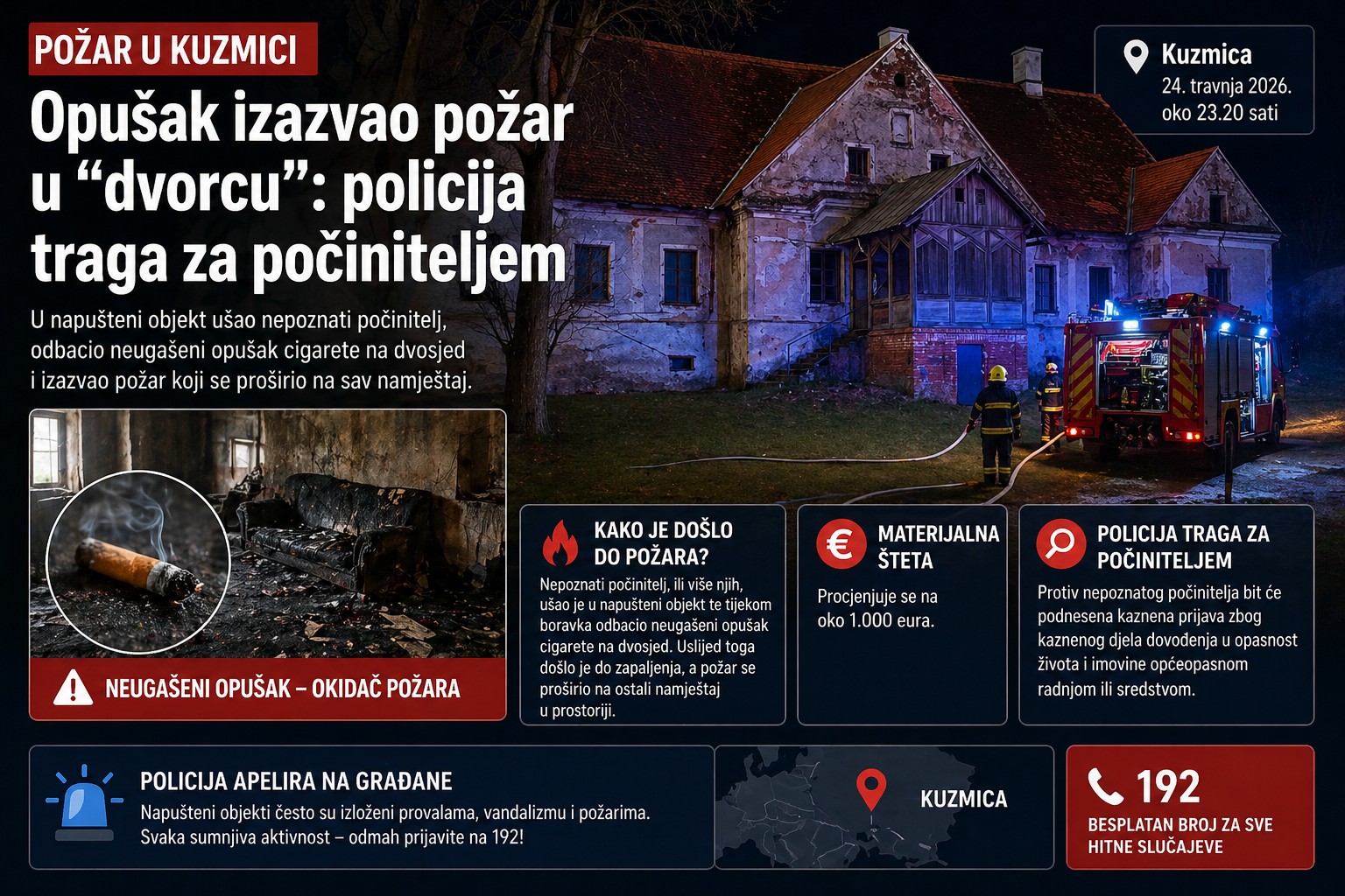Opušak izazvao požar u “dvorcu” u Kuzmici: policija traga za počiniteljem
