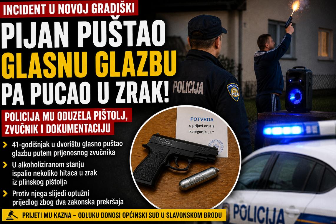 Pijan puštao glasnu glazbu pa pucao u zrak: policija mu oduzela oružje