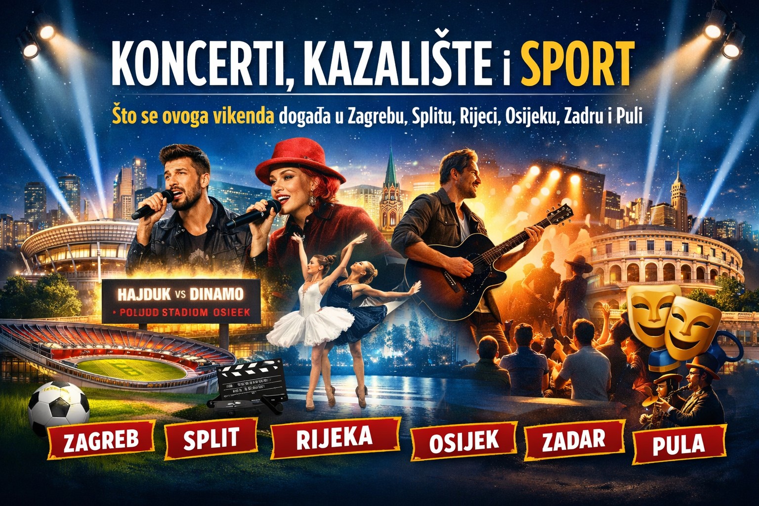 Koncerti, kazalište i sport: evo što se ovoga vikenda događa u Zagrebu, Splitu, Rijeci, Osijeku, Zadru i Puli