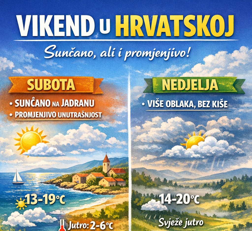 Vikend u Hrvatskoj donosi stabilnije vrijeme, ali uz svježa jutra i lokalne oblake